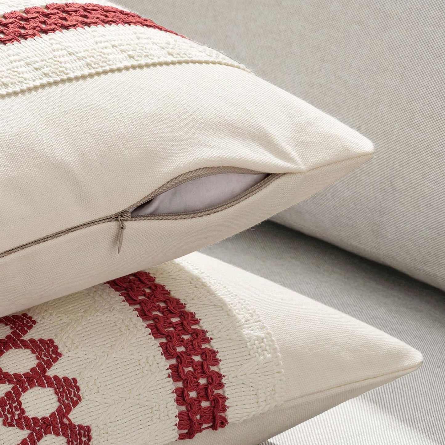 MIULEE Set of 2 Christmas Red Boho Decorative Lumbar Pillow Covers 12x20 Inch Farmhouse Rustic Couch Throw Pillows Modern Cotton Cushion Covers Retro Cute Macrame Woven Home Decor for Bed Sofa Chair