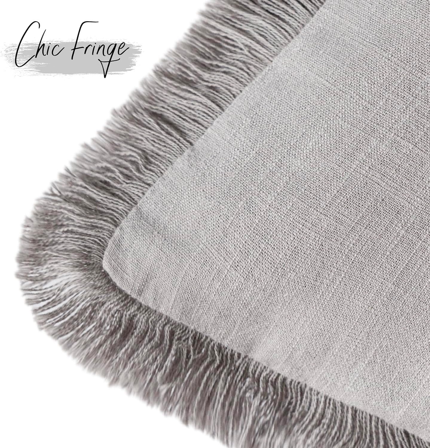 Foindtower Set of 2 Decorative Linen Fringe Throw Pillow Covers Cozy Farmhouse Cushion Cover with Tassels Accent Pillowcase for Couch Chair Sofa Bed Living Room Home Decor,20×20 Inch,Light Rustic Gray