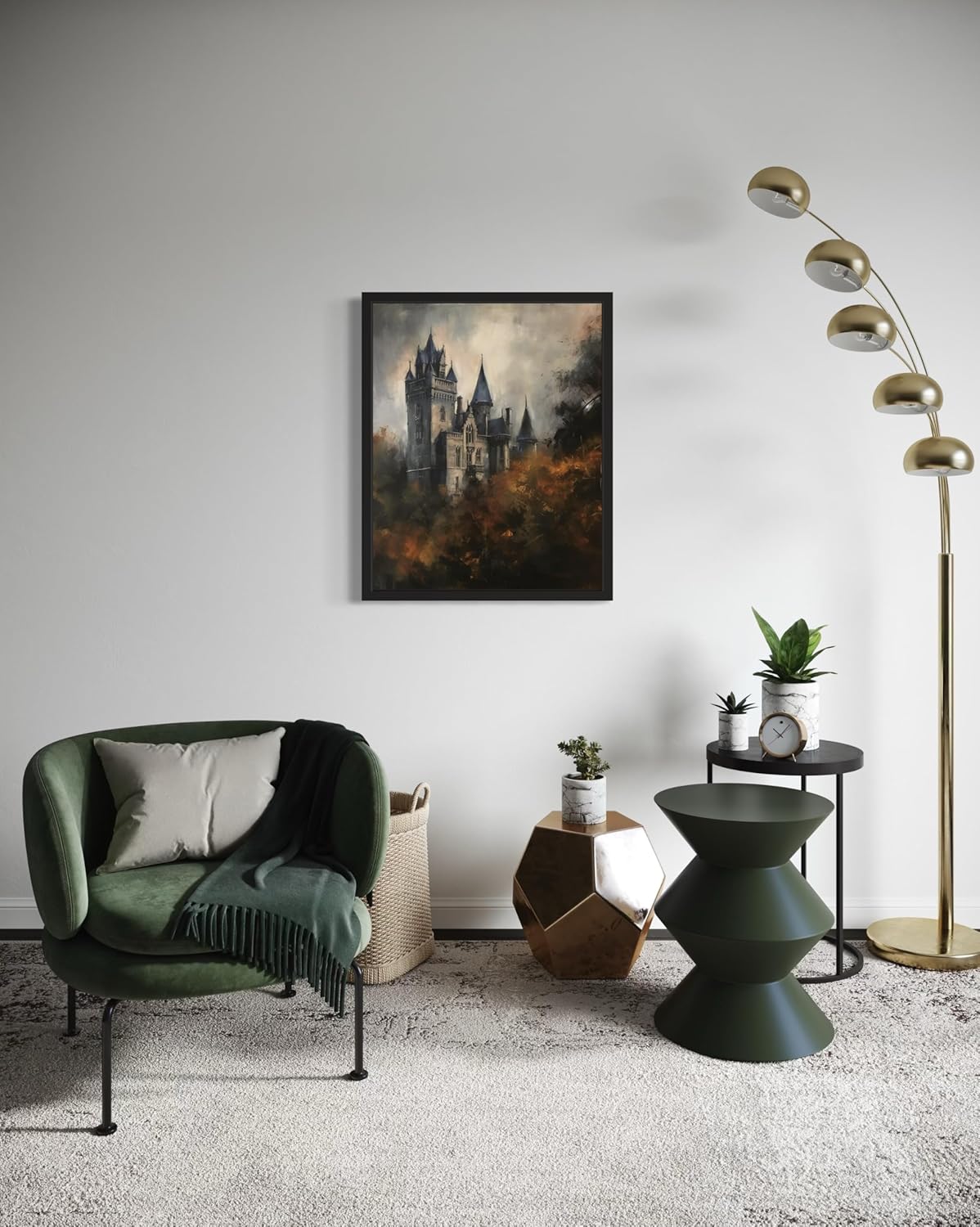 Old Castle Poster Art Print, Halloween Scary Vintage Wall Art Academia Spooky Painting Decoration for Horror Prints, Gothic Posters Bedroom Decor 89 (Old Castle, 11 x 14 inches, Black Frame)