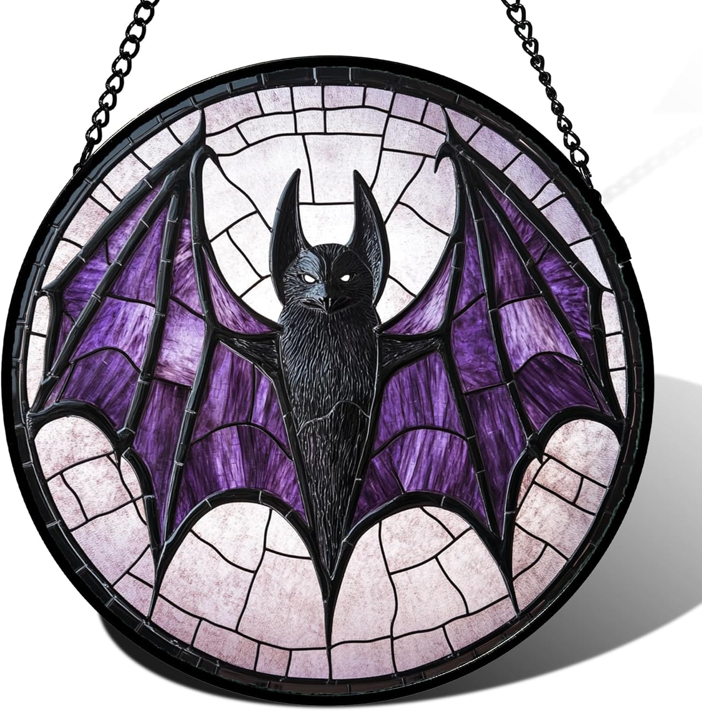 Stained Glass Window Hanging - Halloween Black Bat Purple Wings Monster Suncatcher for Doors Garden Home Spooky Sun Catchers Gothic Decor Horror Gift for Women Men Friend Boy Girl 9.8 in