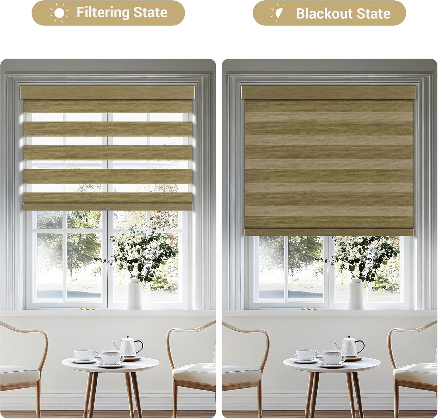 Cordless Zebra Blinds for Windows, Blackout Interior Blinds,Easy to Install,UV Protection,for Offices and Home,Custom Roller Shades, Mousse Light Bown,68" W x 64" H