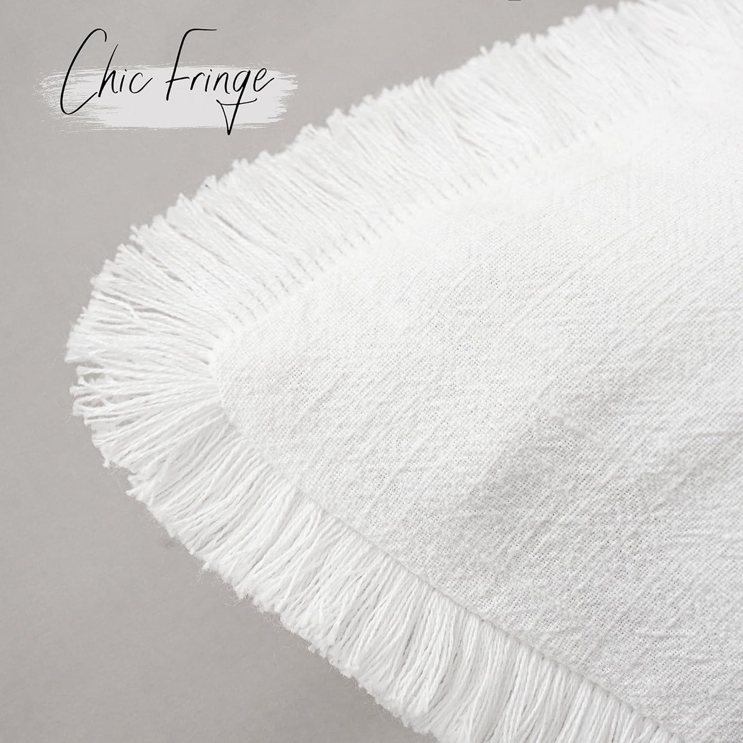 Foindtower Set of 2 Decorative Linen Fringe Throw Pillow Covers Cozy Boho Farmhouse Cushion Cover with Tassels Soft Accent Pillowcase for Couch Sofa Bed Living Room Home Decor,18×18 Inch,White