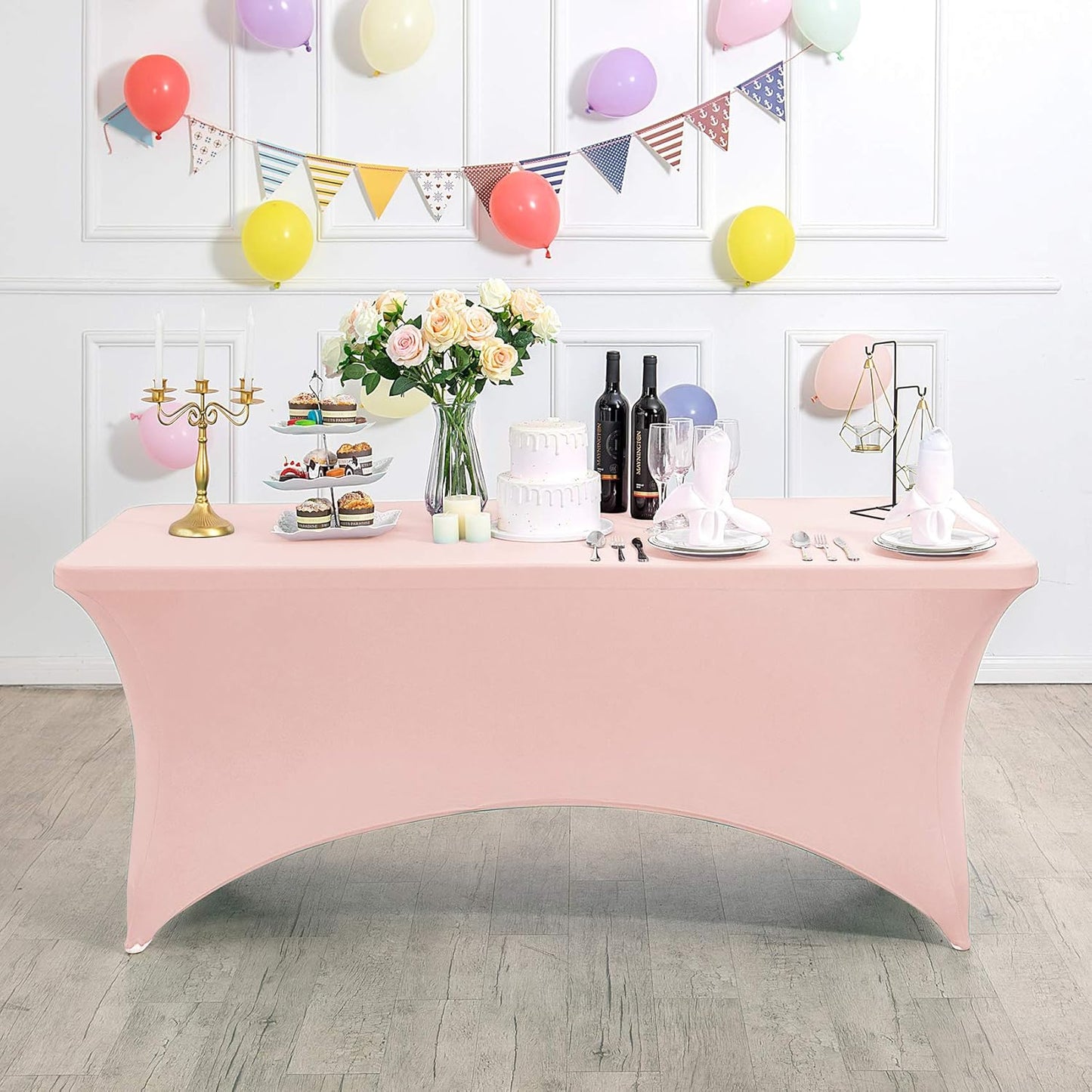 2Pack Spandex Table Cover for 4FT or 6ft or 9ft Table Universal Fitted Stretch Tablecloth for Party, Banquet, Wedding and Events-Blush Pink