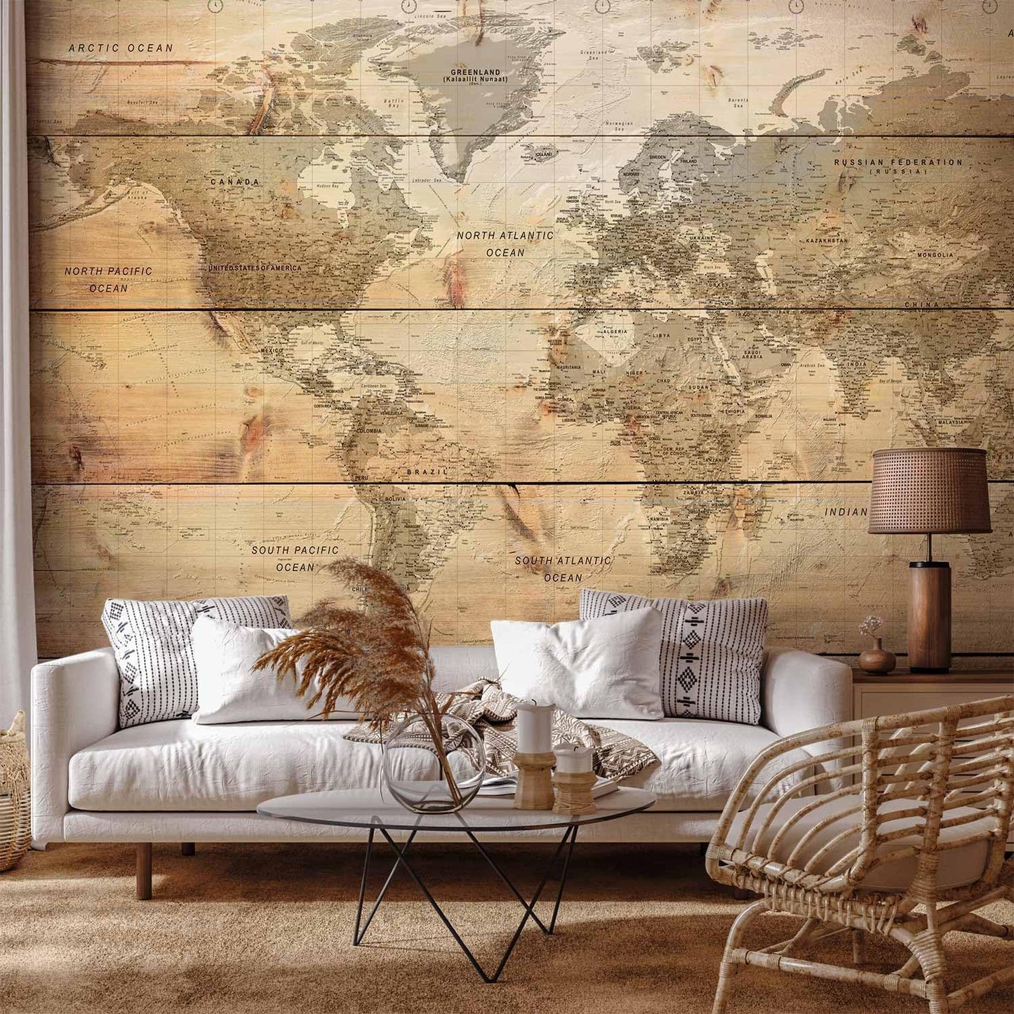 artgeist Premium Wall Mural World Map 197x138 in - Non-Woven Wallpaper Fleece Wall Decor Photo Print Picture Image Design Home Map of The World k-A-0218-a-a