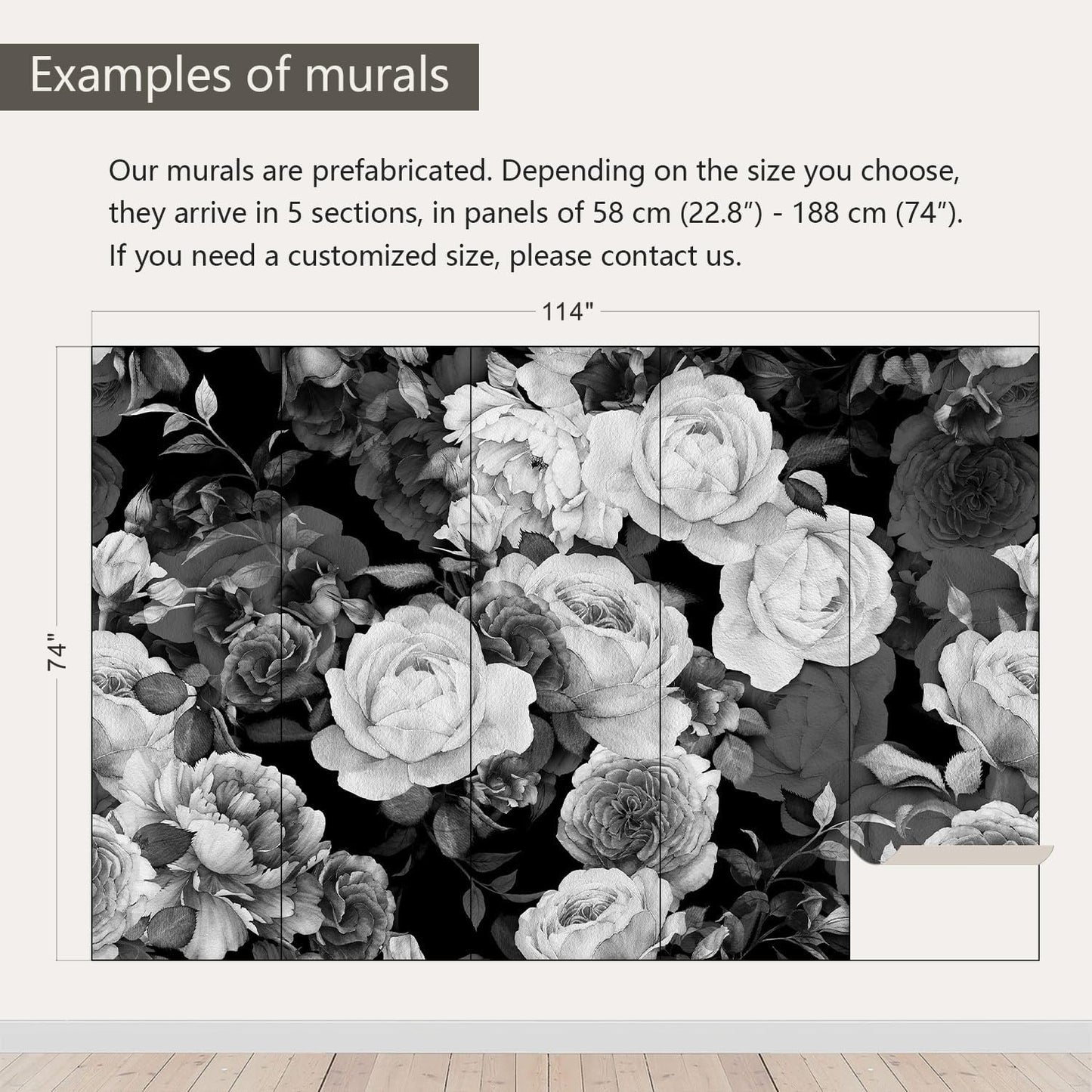 AFZEVEB-Dark Peony Wallpaper Watercolor Rose Wall murals for Bedroom 114"x74" (Not Peel and Stick)