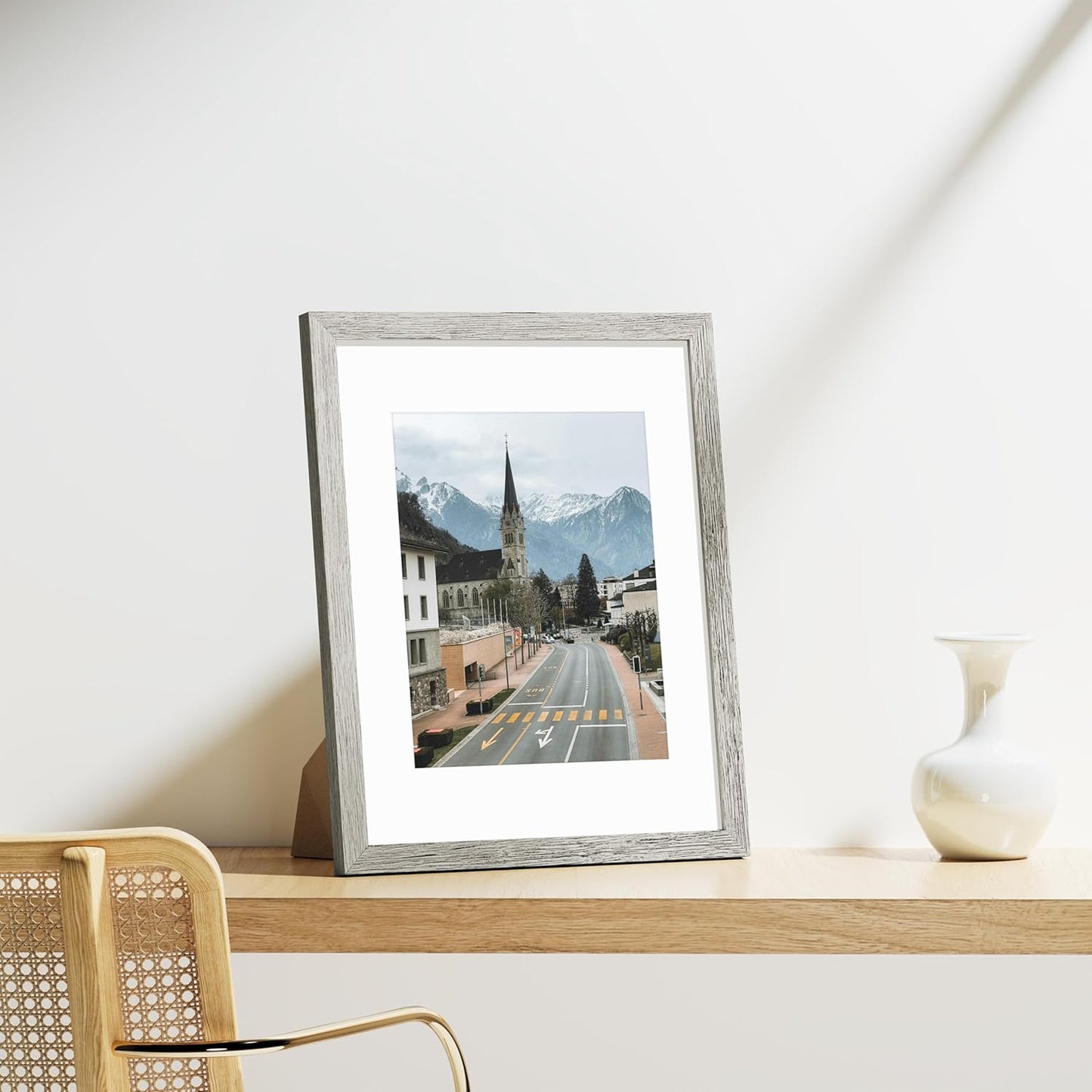 Vittanly 11x14 Picture Frames Set of 9, Shatter Resistant Plexiglass, Display 8x10 Pictures with Mat or 11x14 without Mat, Photo Frames for Wall or Tabletop, Engineered Wood, Grey