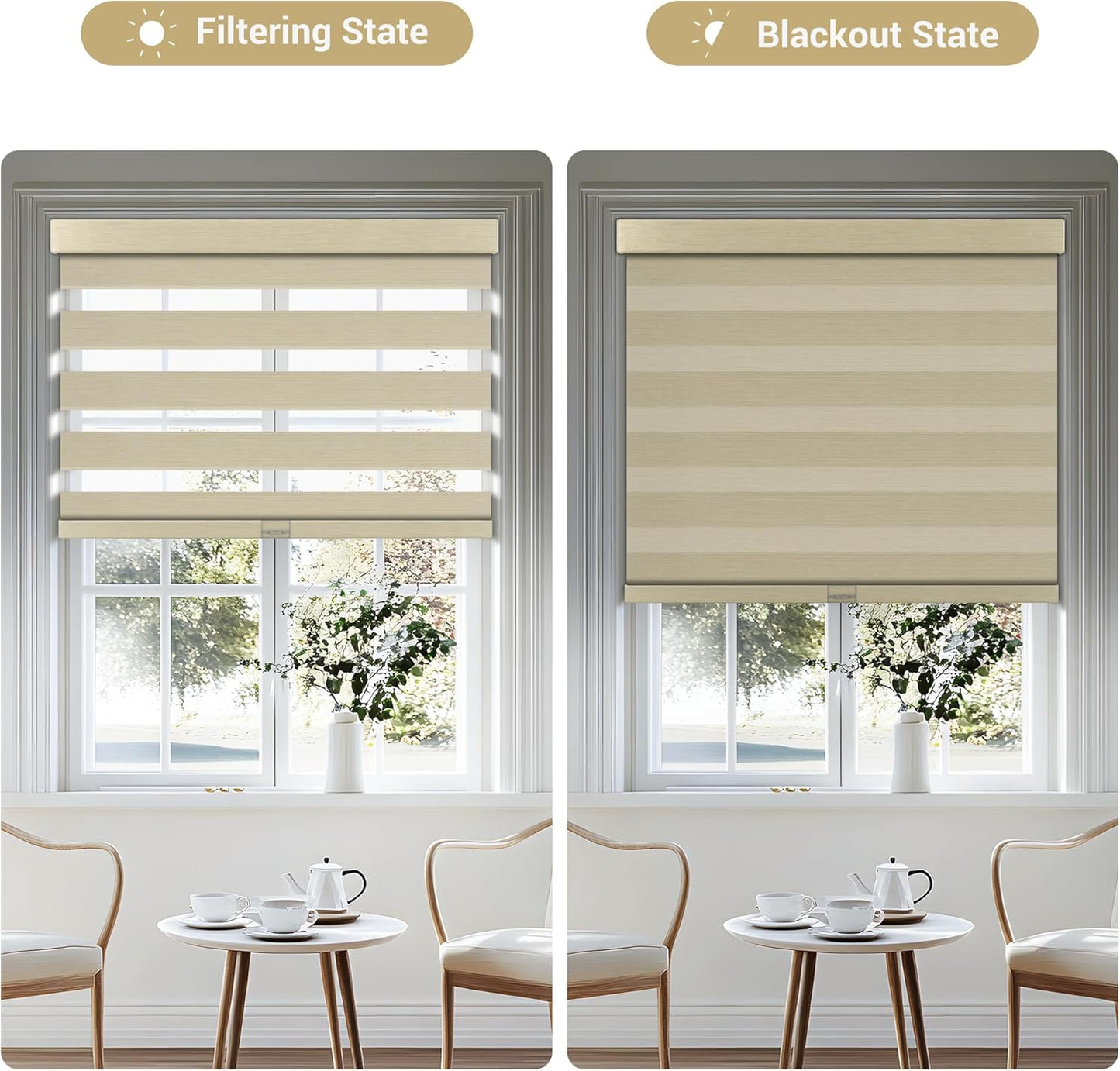 Cordless Zebra Blinds for Windows, Blackout Interior Blinds,Easy to Install,UV Protection,for Offices and Home,Custom Roller Shades, Mousse Beige,52" W x 72" H