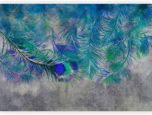 artgeist Wall Mural Cement Feather 96x69 in - XXL Peel and Stick Self-Adhesive Wallpaper Removable Large Sticker Foil Wall Decor Print Picture Image Design Colorful Abstract n-A-1488-a-a