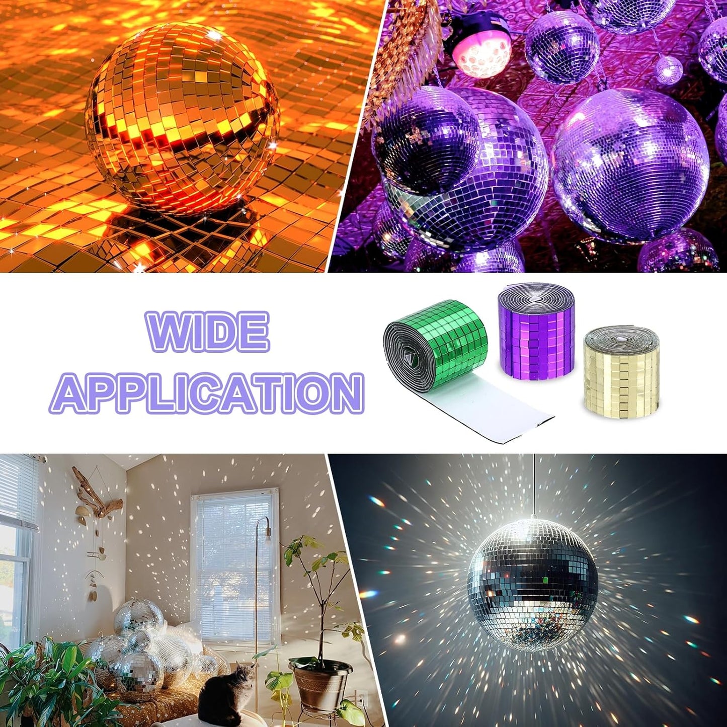 MECCANIXITY Self Adhesive Glass Mirror Mosaic Tiles 3200 Pcs 5 x 5 mm Disco Tiles for Craft Decoration Glass Mirror Disco Ball 2 Rolls (Rose Gold/Silver)