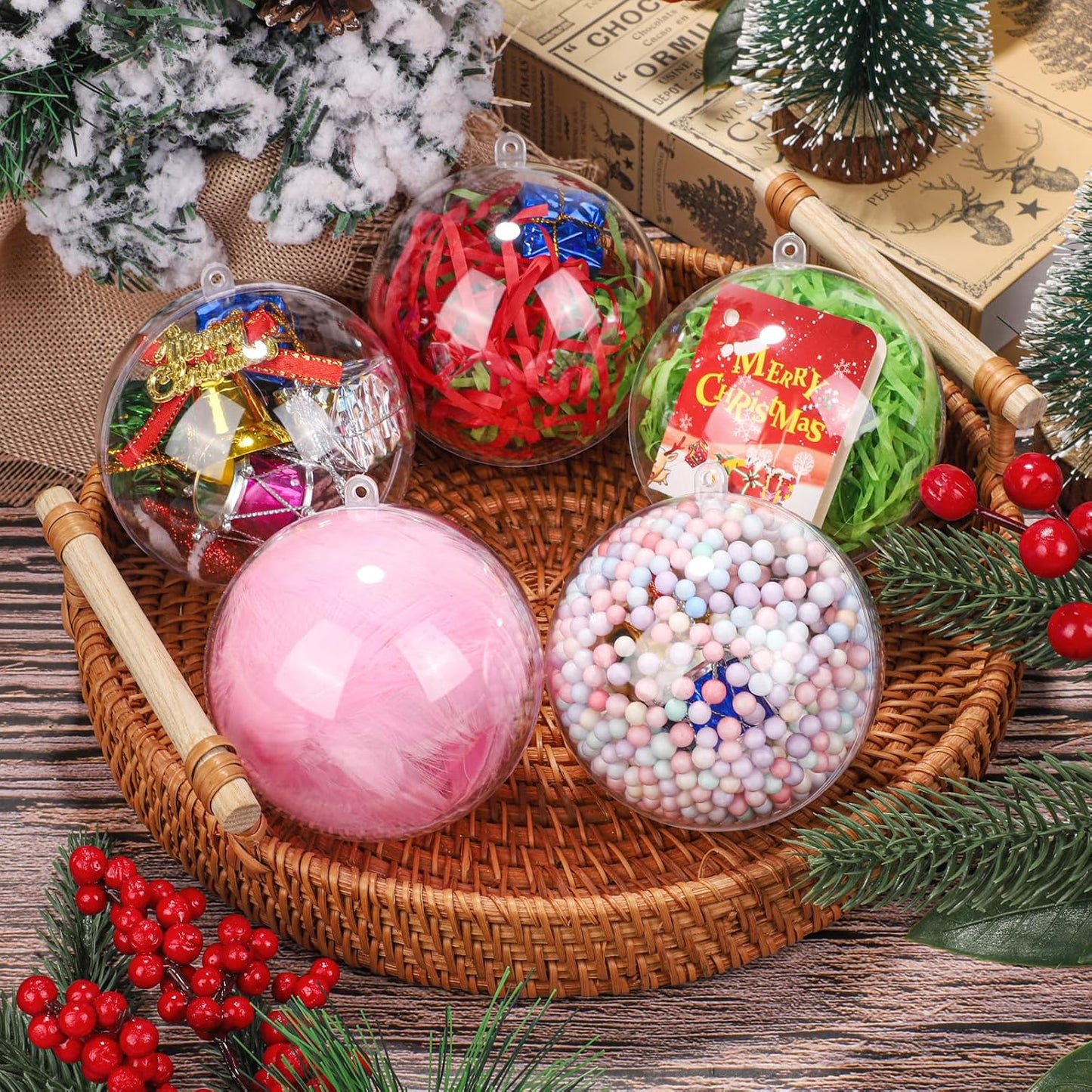 ANVAVO 50 Pieces 80mm Clear Plastic Fillable Ball Ornaments - DIY Craft Transparent Baubles for Christmas Tree Hanging - Shatterproof Decorations for New Years, Birthday, Wedding, Home Decor