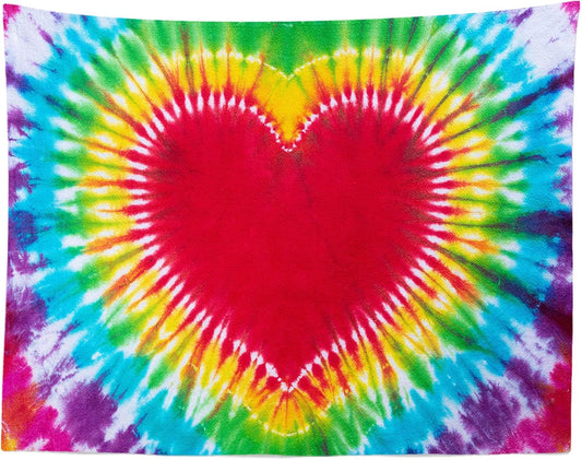 Loccor Colorful Tie Dye Tapestry Rainbow Heart Tie Dye Watercolor Wall Hanging Abstract Hippie Wall Decor LBGT Party Supplies Home Bedroom Living Room Decor W118 x H78 inches