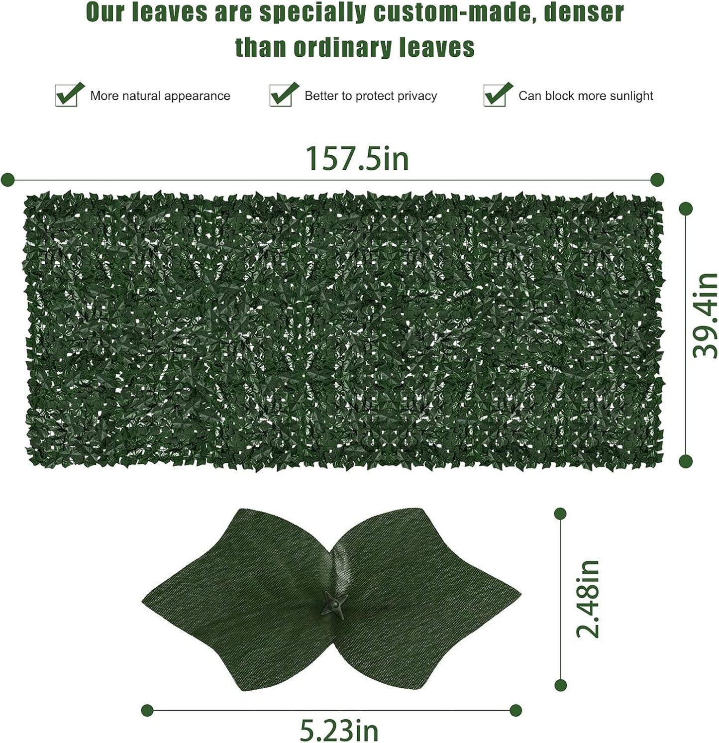 Faux Ivy Fence Privacy Screen Outdoor Expandable Artificial Greenery Roll Fake Hedge Wall Patio Green Plastic Leaf Plant Vine Grass Panels Gate Covering Garden Yard Balcony (157.5 X 39.4 in)