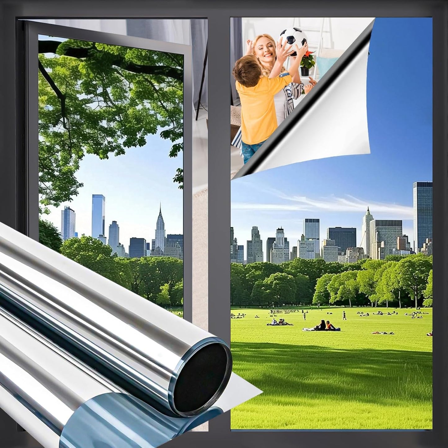 Niviy One Way Privacy Window Film See Out Not in 23.6 x 118 Inch Window Tint for Home Heat Blocking Anti UV Glass Door Mirror Reflective Window Film for Home Office, Silver