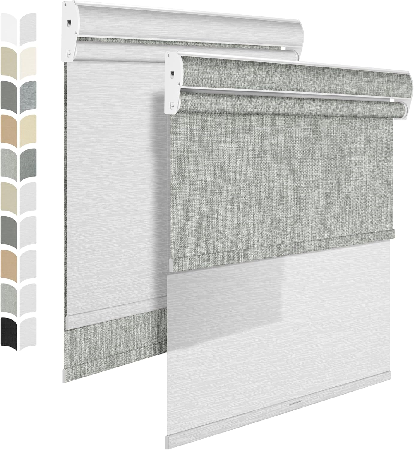 BERISSA Cordless Dual Roller Shades with Cassette Valance,Double Window Shades Blackout and Light Filtering Shades,Day and Night Roller Shades for Home Office Door.Linen Grey and White.43 W x 48" H