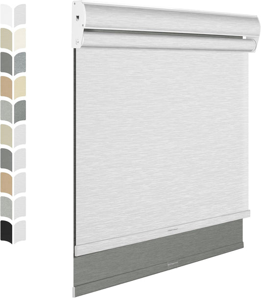 BERISSA Cordless Dual Roller Shades with Cassette Valance, Double Window Shades - Blackout and Light Filtering - Day and Night for Home Office or Door - Grey and White - 32 W x 48" H