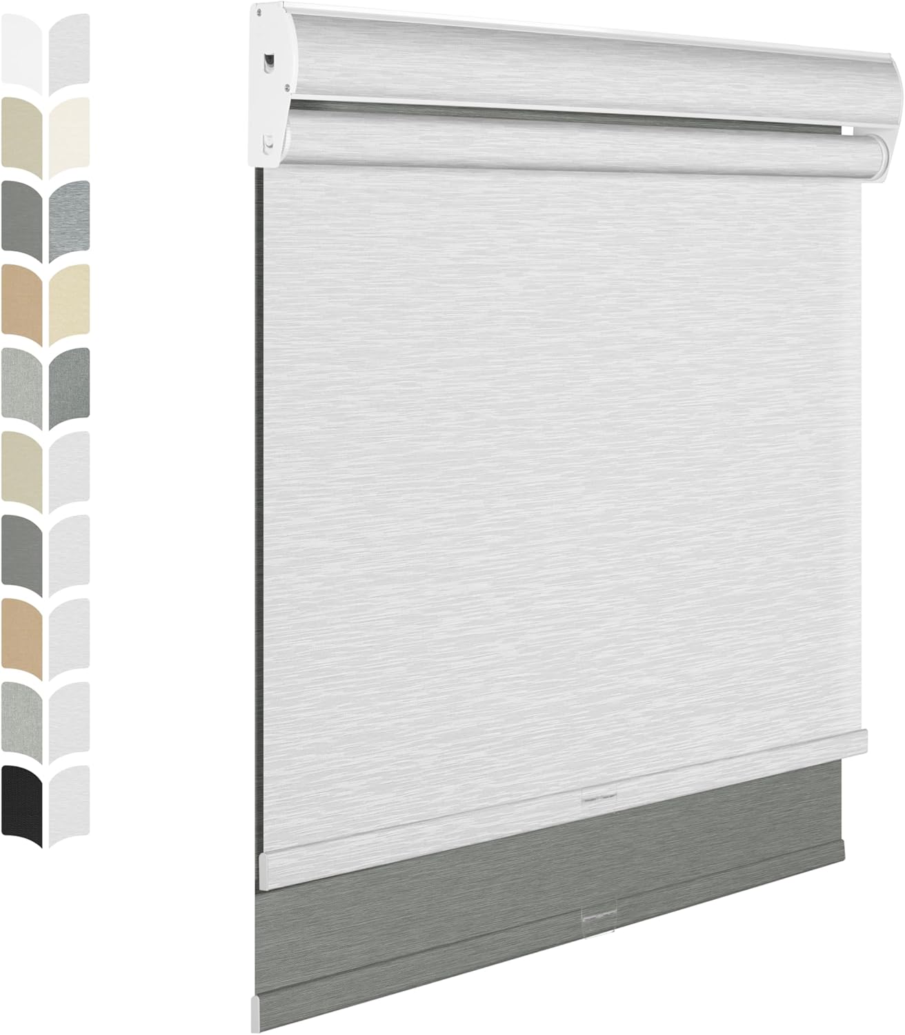 BERISSA Cordless Dual Roller Shades with Cassette Valance, Double Window Shades - Blackout and Light Filtering, Day and Night for Home Office Door. Grey and White. 46 W x 86" H