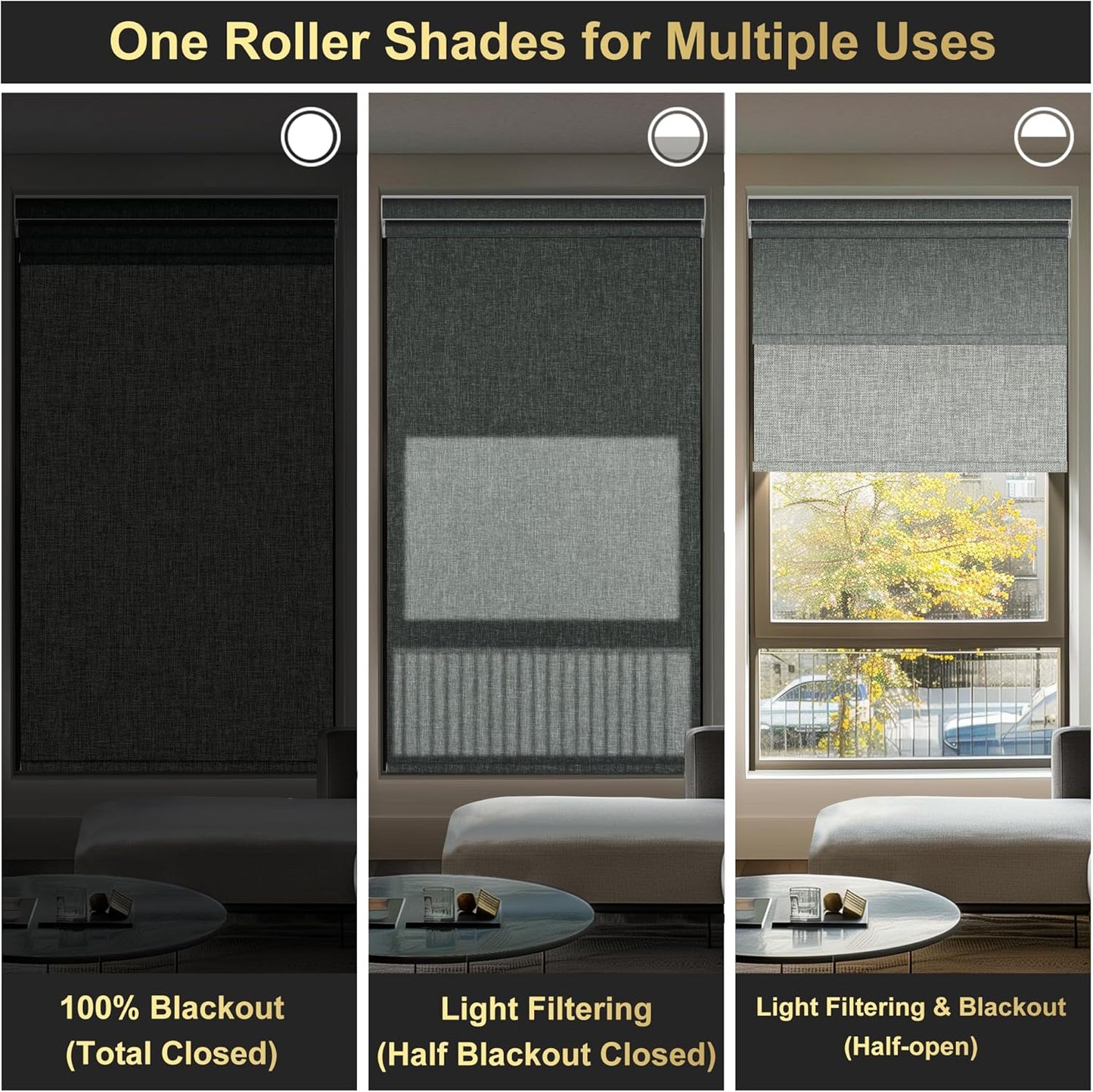BERISSA Cordless Dual Roller Shades with Cassette Valance,Double Window Shades Blackout and Light Filtering Shades,Day and Night Roller Shades for Home Office Door.Linen Grey.44 W x 80" H
