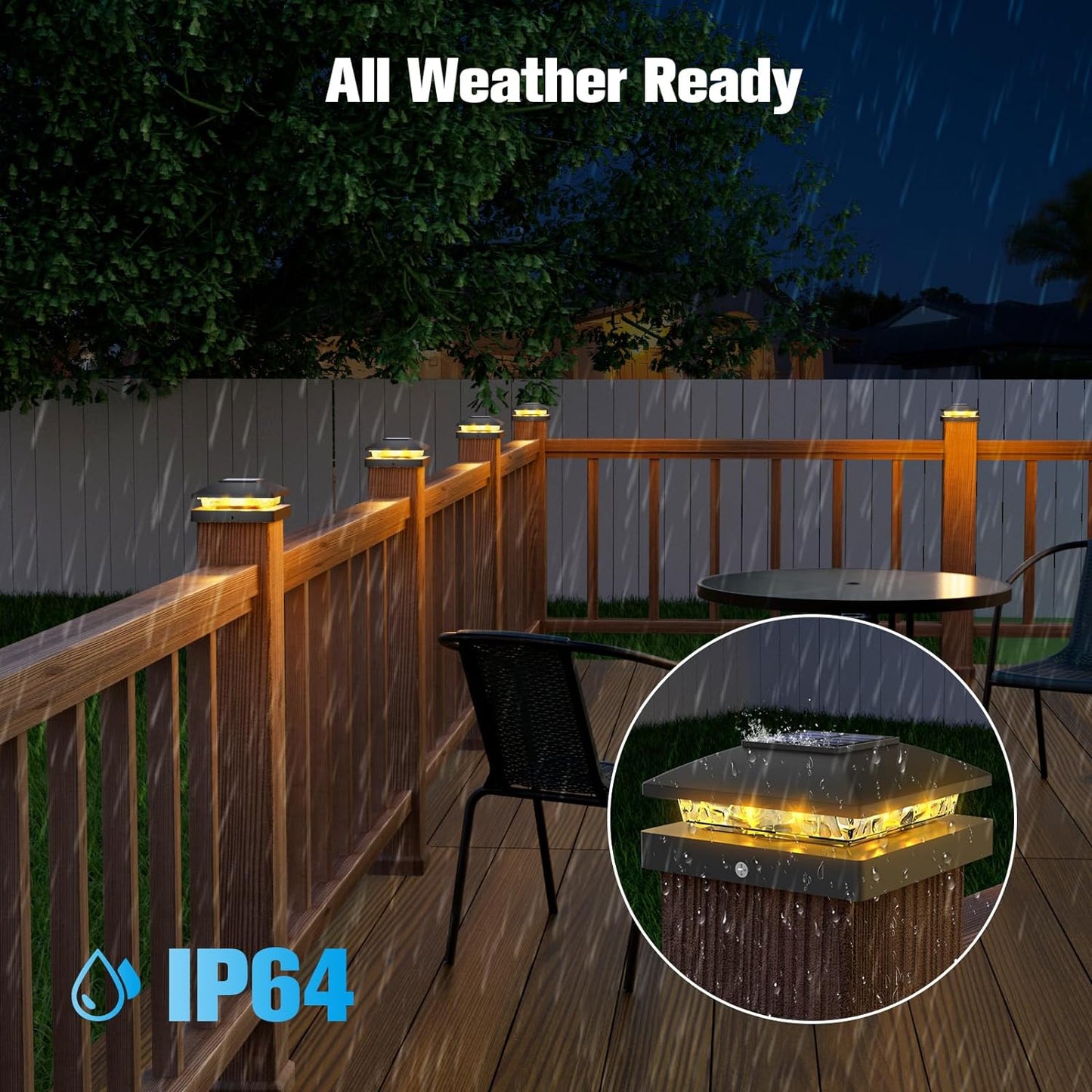VOLISUN 4x4 Solar Post Cap Light 6pack,Solar Fence - Cap Lights Outdoor Waterproof for Wooden/Vinyl Post,Black Deck Post Cap Light Solar Powered with Warm White for Garden/Patio/Porch