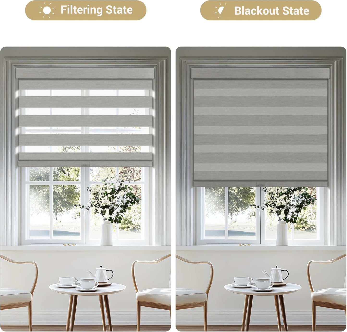 Cordless Zebra Blinds for Windows, Blackout Interior Blinds,Easy to Install,UV Protection,for Offices and Home,Custom Roller Shades, Mousse Light Grey,86" W x 72" H