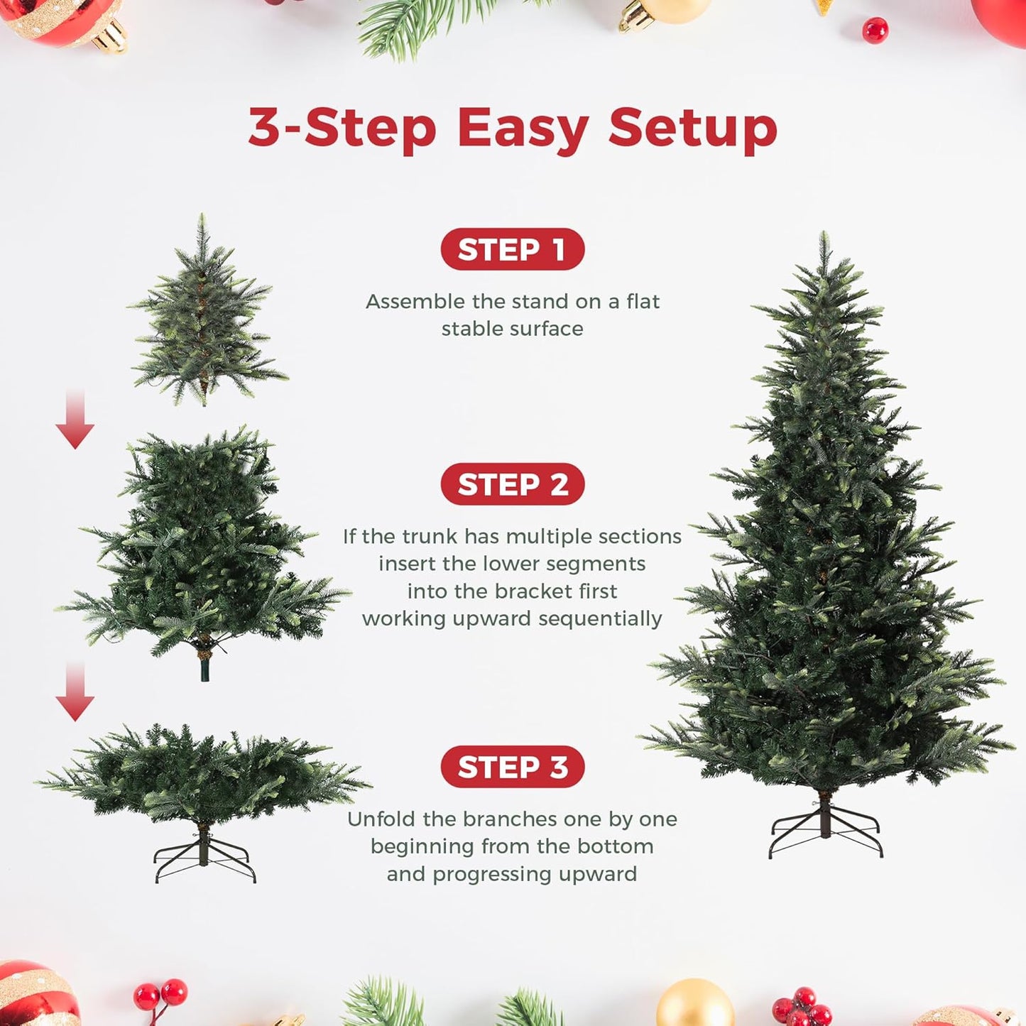 4.5ft Pre-lit Artificial Christmas Tree,Spruce Prelit Christmas Trees for Home,Office,Party Thickened PE&PVC Branch Tips & UL Listed Lights Incandescent Warm White,Fire-Resistant Automatic Branches