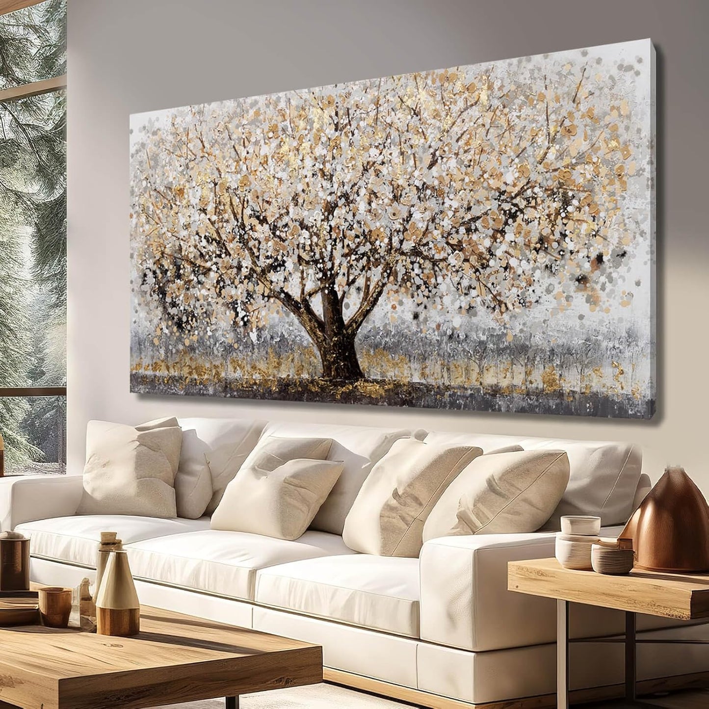 Gold Wall Decor Large Framed Canvas Art for Living Room Vintage Botanical Pictures Office Poster Prints Artwork Paintings for Home Hotel 29”x58”