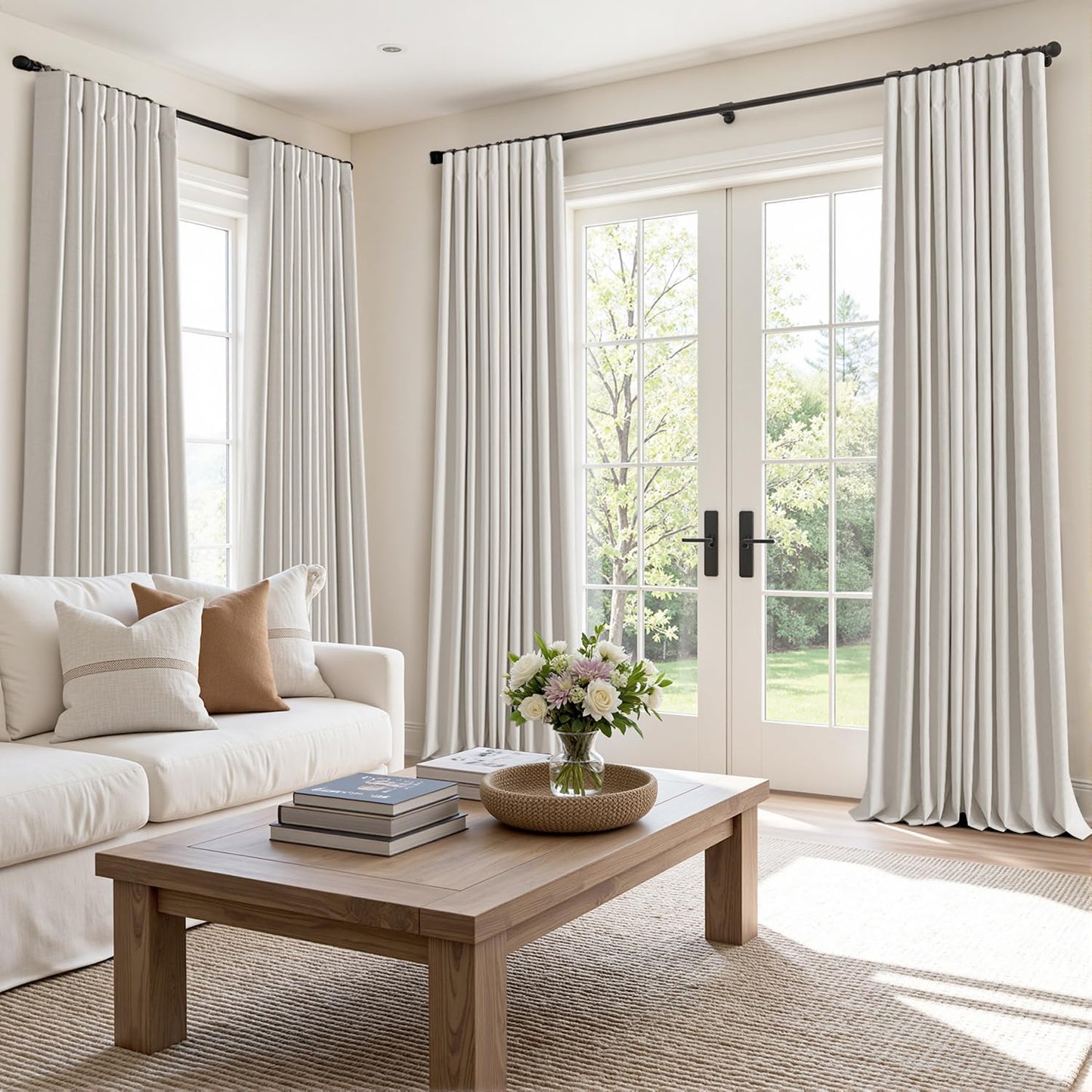 MIULEE 100% Blackout Curtains 108 Inch Long 2 Panels Set for Bedroom, Thick Faux Linen Black Out Curtain Room Darkening Back Tab Pleat Window Textured Drapes with Hooks for Living Room, Light Beige