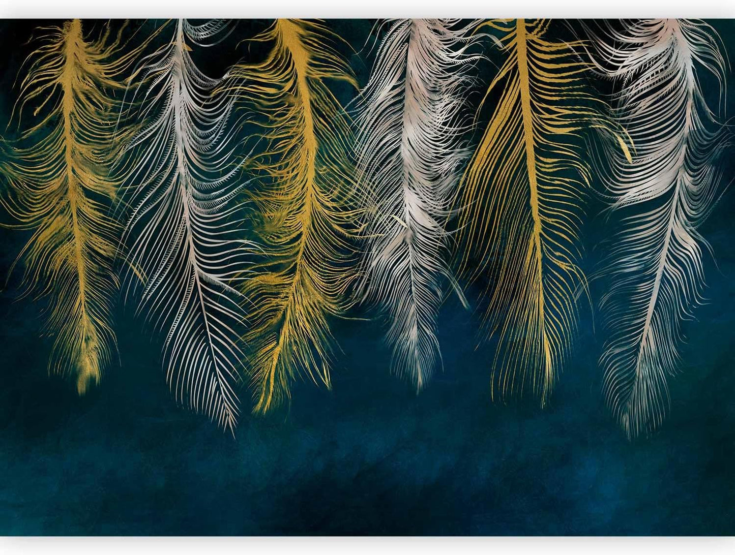 artgeist Wall Mural Feather 98x69 in - XXL Non-Woven Wallpaper Fleece Wall Decor Photo Print Picture Image Design Landscape Abstract Beige Navy Blue b-A-0812-a-a