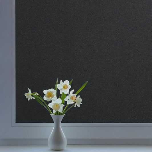 DOWELL Blackout Window Film, 100% Light Sun Blocking Static Cling Frosted Privacy Film for Glass, Heat Control Removable Window Tint, Room Darkening Cover for Day Sleep, Black, 17.5" x 118.1"
