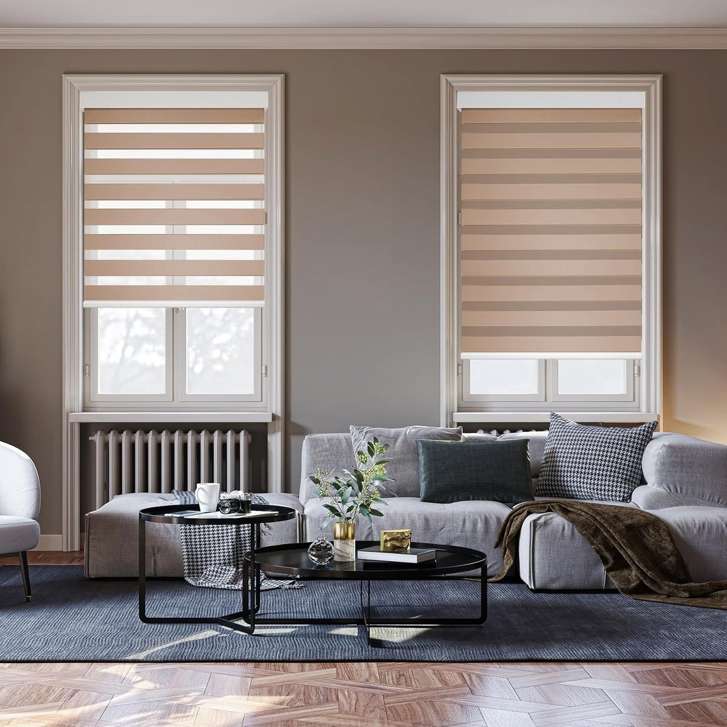 HESTIA Cordless Zebra Blinds Light Filtering Roller Shades UV Blocking Blackout Privacy Indoor Window Blind for Home Office Day and Night, Beige,43" W x 54" H