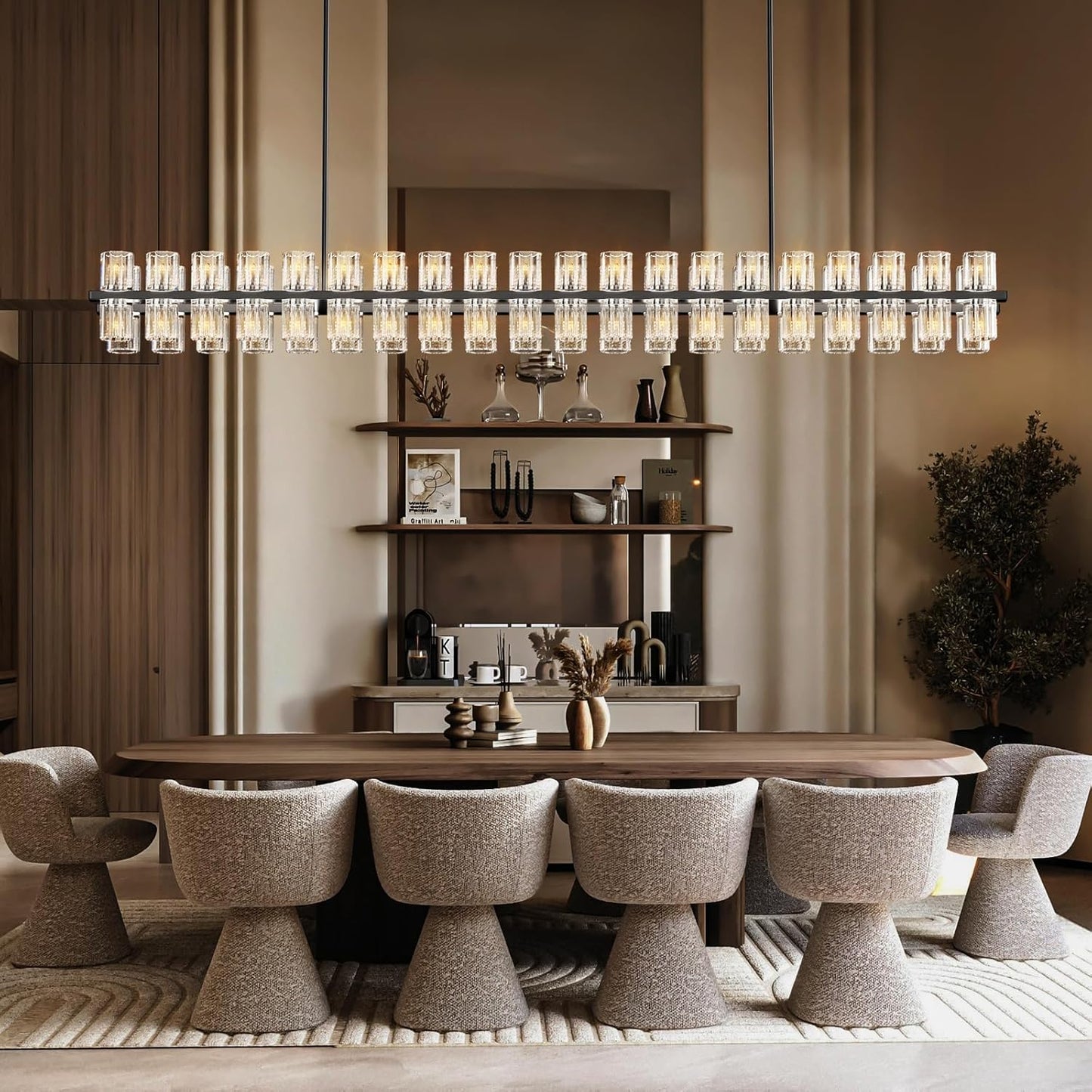 Crystal Black Rectangular Chandelier Light Fixture,72 in Large Dining Room Chandelier Over Table,Modern Chandeliers for Living Room,Arcachon Chandeliers,Kitchen Island,Includes 80xG4 Bulbs
