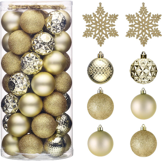 Valery Madelyn Christmas Tree Decorations Ornament Set for Fall Halloween, 50ct 2.36 Inches Light Gold Shatterproof Christmas Ball Ornaments Hanging Xmas Holiday Party Decor
