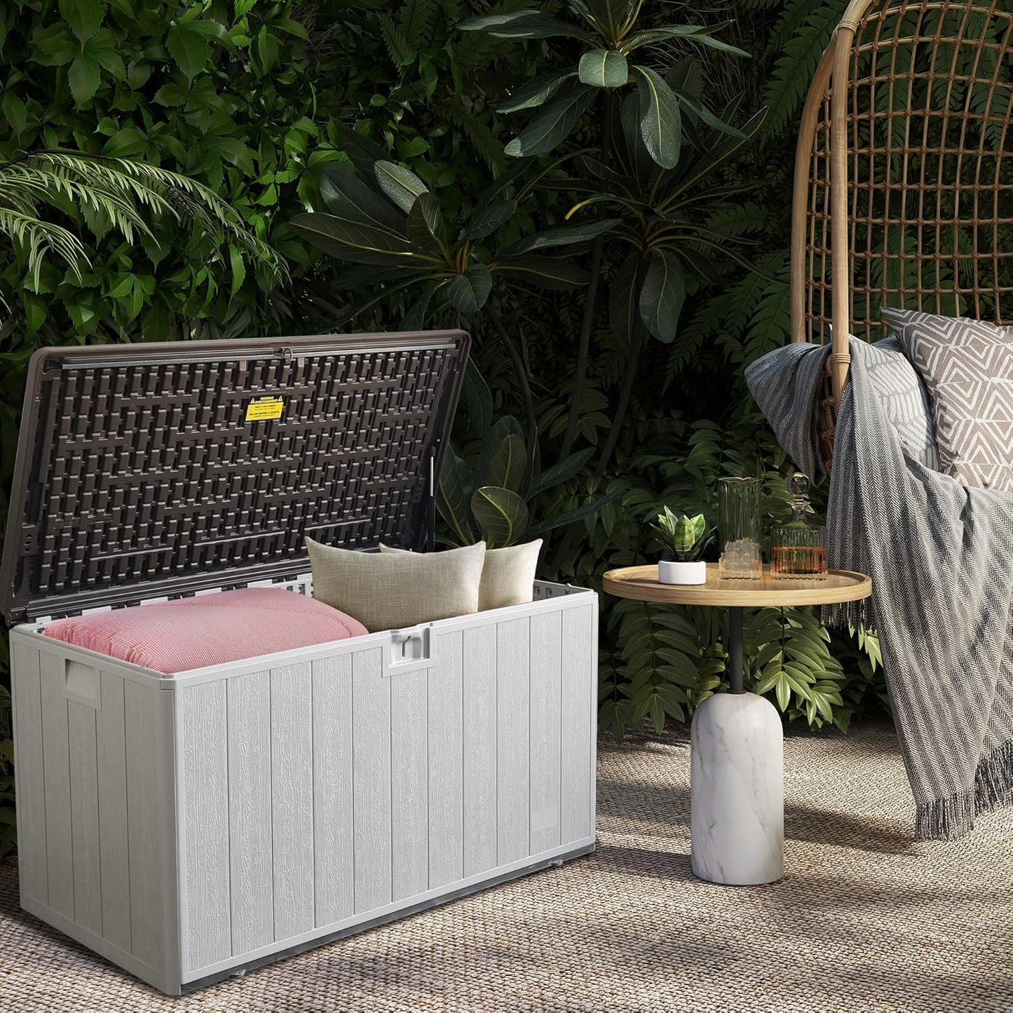 110 Gallon Pro Outdoor Storage Box Waterproof Lockable Deck Box Large, Patio Storage Bin for Pool Accessories Cushion Furniture, Garden Tools, UV-Resistant Outside Delivery, Grayish Brown