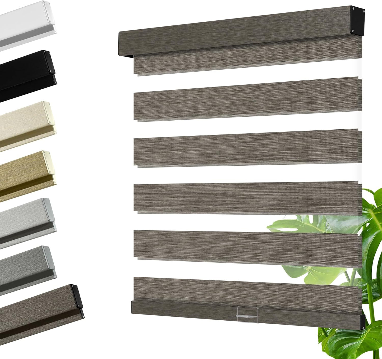 Cordless Zebra Blinds for Windows, Blackout Interior Blinds,Easy to Install,UV Protection,for Offices and Home,Custom Roller Shades, Mousse Dark Bown,54" W x 56" H