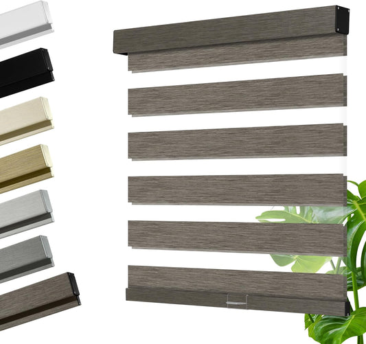Cordless Zebra Blinds for Windows, Blackout Interior Blinds,Easy to Install,UV Protection,for Offices and Home,Custom Roller Shades, Mousse Dark Bown,77" W x 48" H