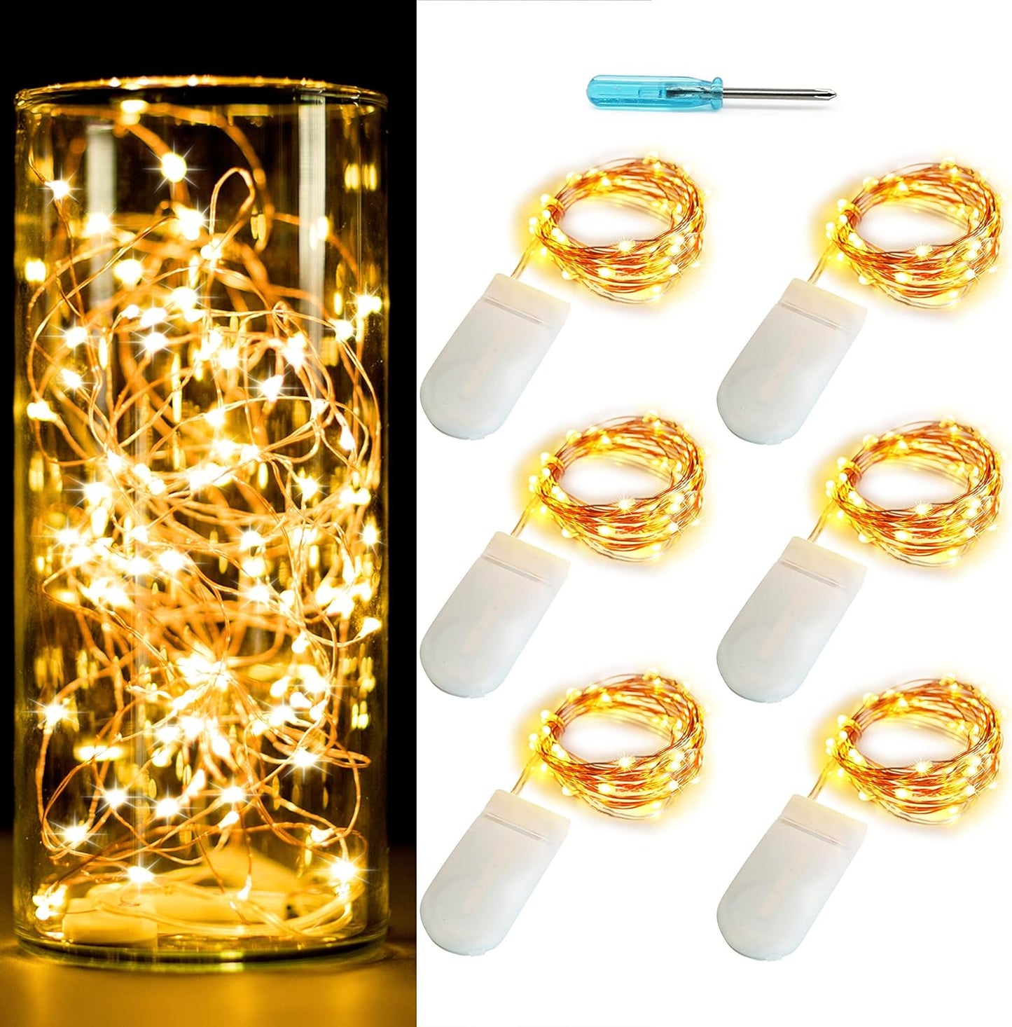 OakHaomie 6 Pack LED Starry String Lights 30 Micro Starry LEDs on 10ft Copper Wire,Fairy Lights Battery Powered by CR2032 Included,for DIY Wedding Centerpiece Table Decorations (Warm White)