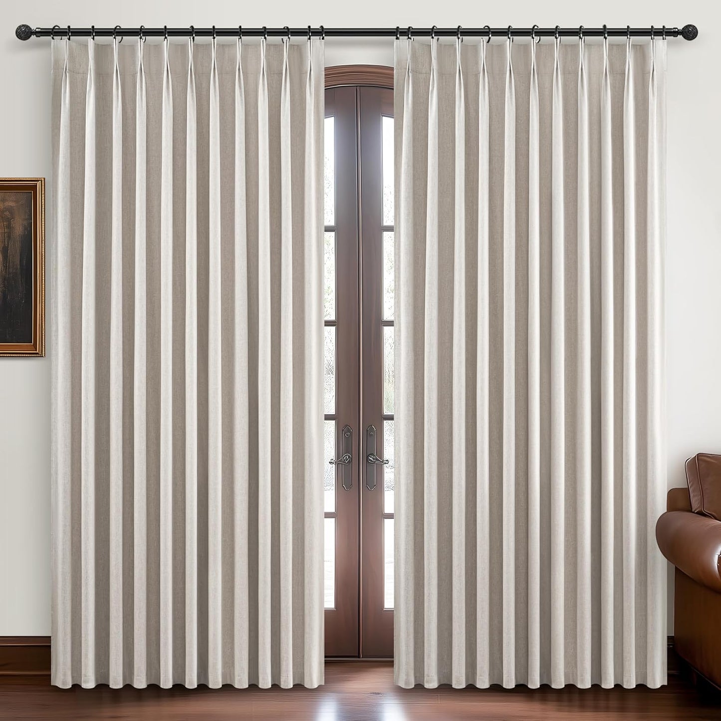 Curtains 60 Inch Length Wide Pinch Pleated Black Out Curtains 84 Inch Long for Living Room, Farmhouse Natural Linen Thick Burlap Boho Bedroom Heavy Insulated Window Drapes 60"W x 84"L x 2Panels