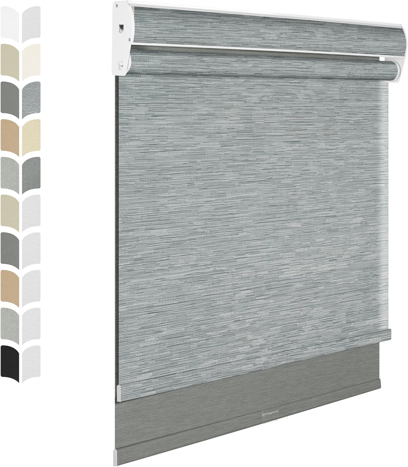 BERISSA Cordless Dual Roller Shades with Cassette Valance,Double Window Shades Blackout and Light Filtering Shades,Day and Night Roller Shades for Home Office Door.Striped Jacquard Grey.63 W x 86" H