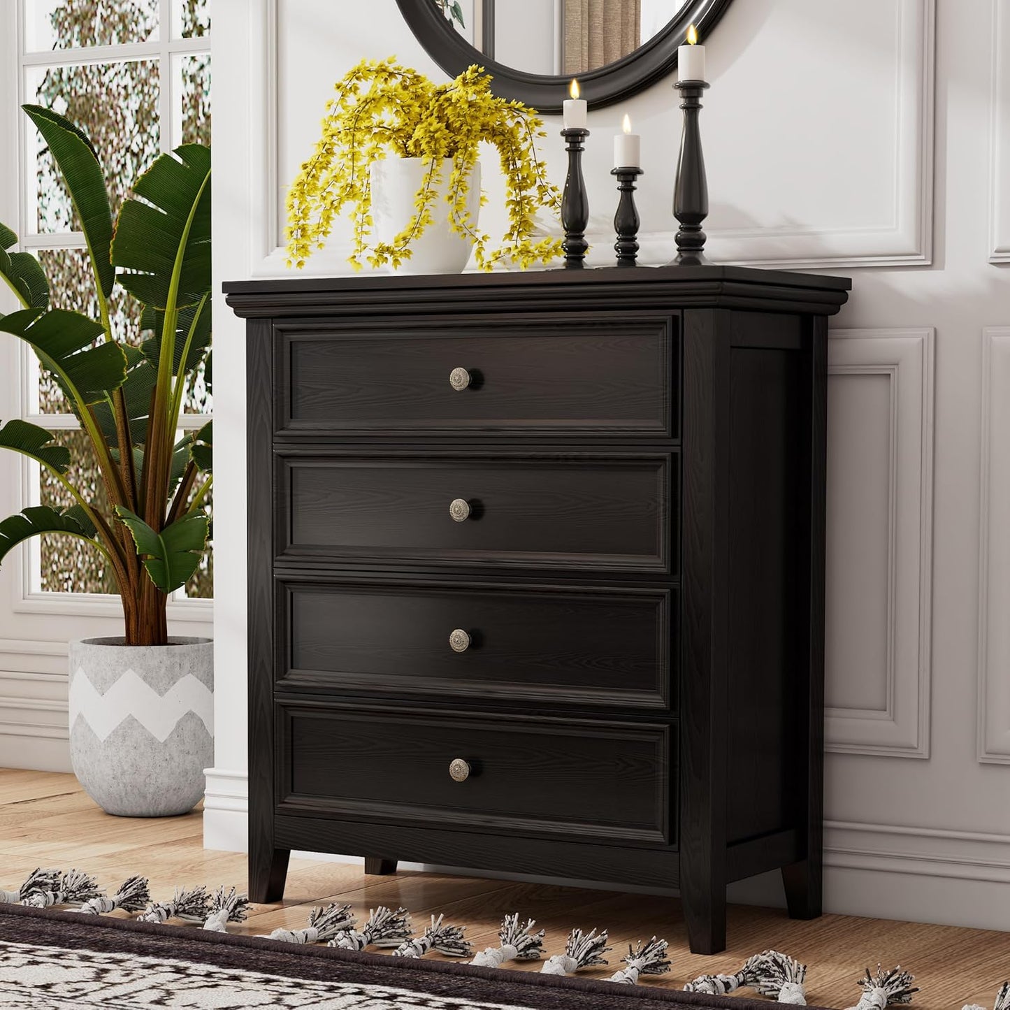 BLANKSPACE Black Dresser for Bedroom, 4 Chest of Drawer Modern Wood Nightstand, Wooden Clothes Organizer Cabinet Dressers for Living Room, Closets, Hallway