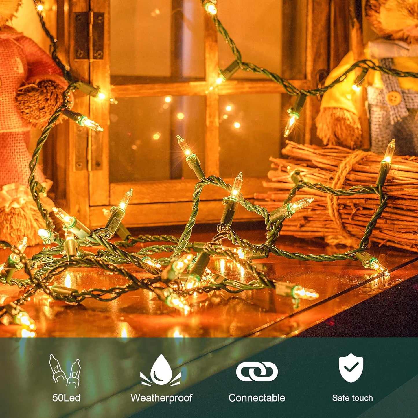 50-Count White Christmas Lights with Green Wire,Mini String Lights for Holiday Decorations, Christmas Tree Lights, Holiday Party, Wedding, Xmas, Home, Indoor & Outdoor Use (13ft Long)