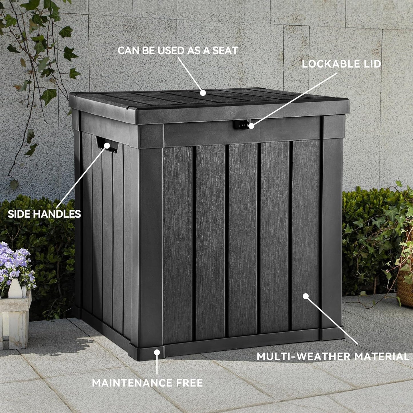 YITAHOME 51 Gallon Outdoor Storage Deck Box, Waterproof Resin Package Delivery and Storage Box with Lockable Lid for Patio Furniture Cushions, Pool Accessories, Garden Tools, Black