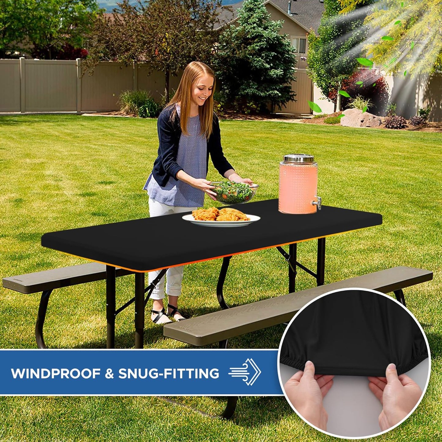 Fitted Tablecloth for 6 Foot Rectangle Tables-10 Pack Black Elastic Outdoor Picnic Table Cover-Spandex Stretch Folding Table Cloths 6 ft for Camping Dining Room Patio Kitchen Banquet Party