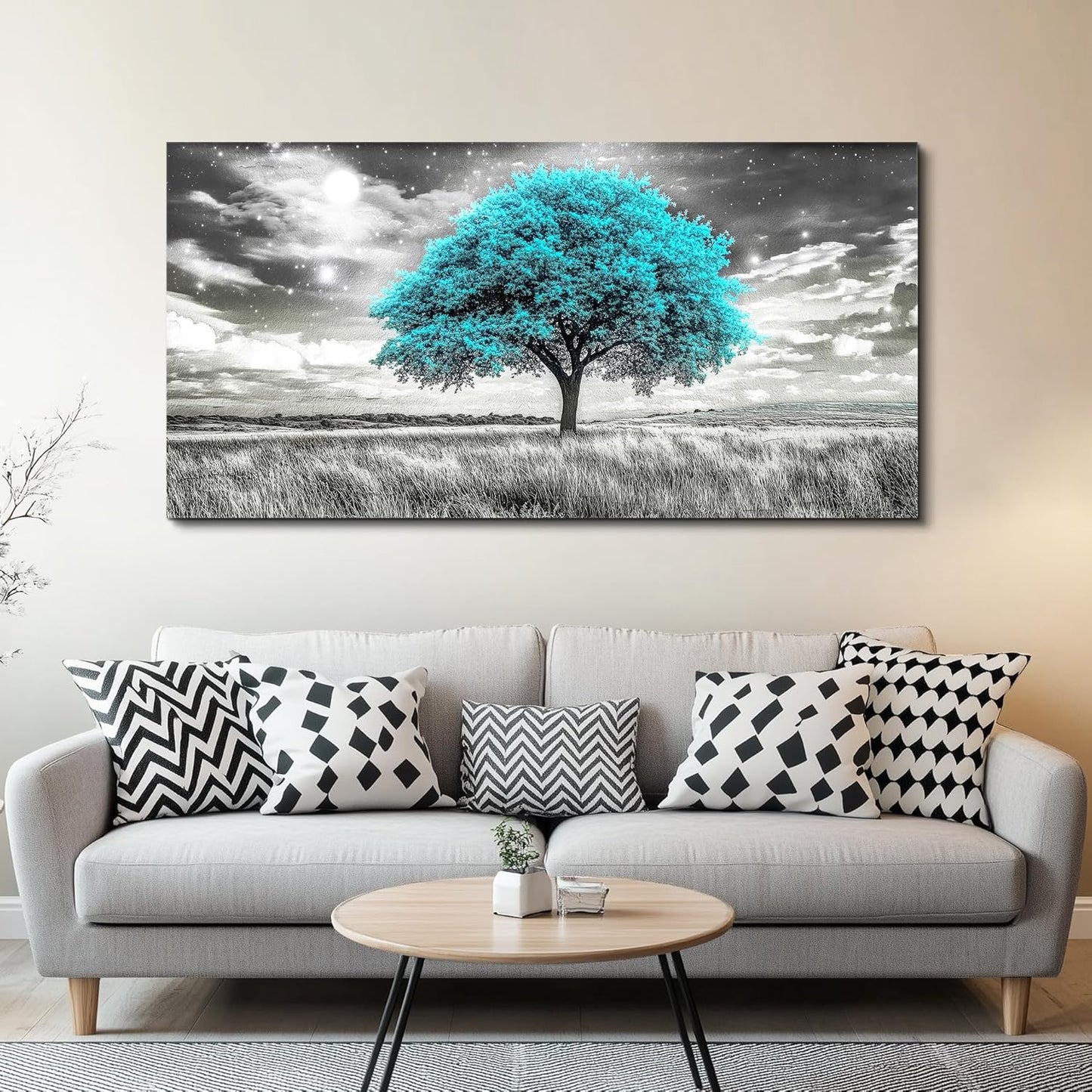 KELIYUAN Large Canvas Wall Art For Living Room Wall Decor For Bedroom Corridor Blue Tree Natural Scenery Full Of Stars Black And White Modern Printing Dining Room Kitchen Home Decoration 30 "X 60"