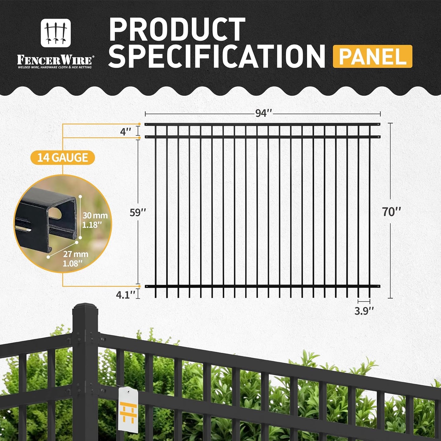 Fencer Wire Pack of 10 Heavy Duty Flat Top Fence Barrier Panel, 6FT Height X 8FT Width Anti-Rust Metal Fencing Panel, 2” Diameter Steel Outdoor Decorative Garden Fence Panel for Yard, Pool, Patio