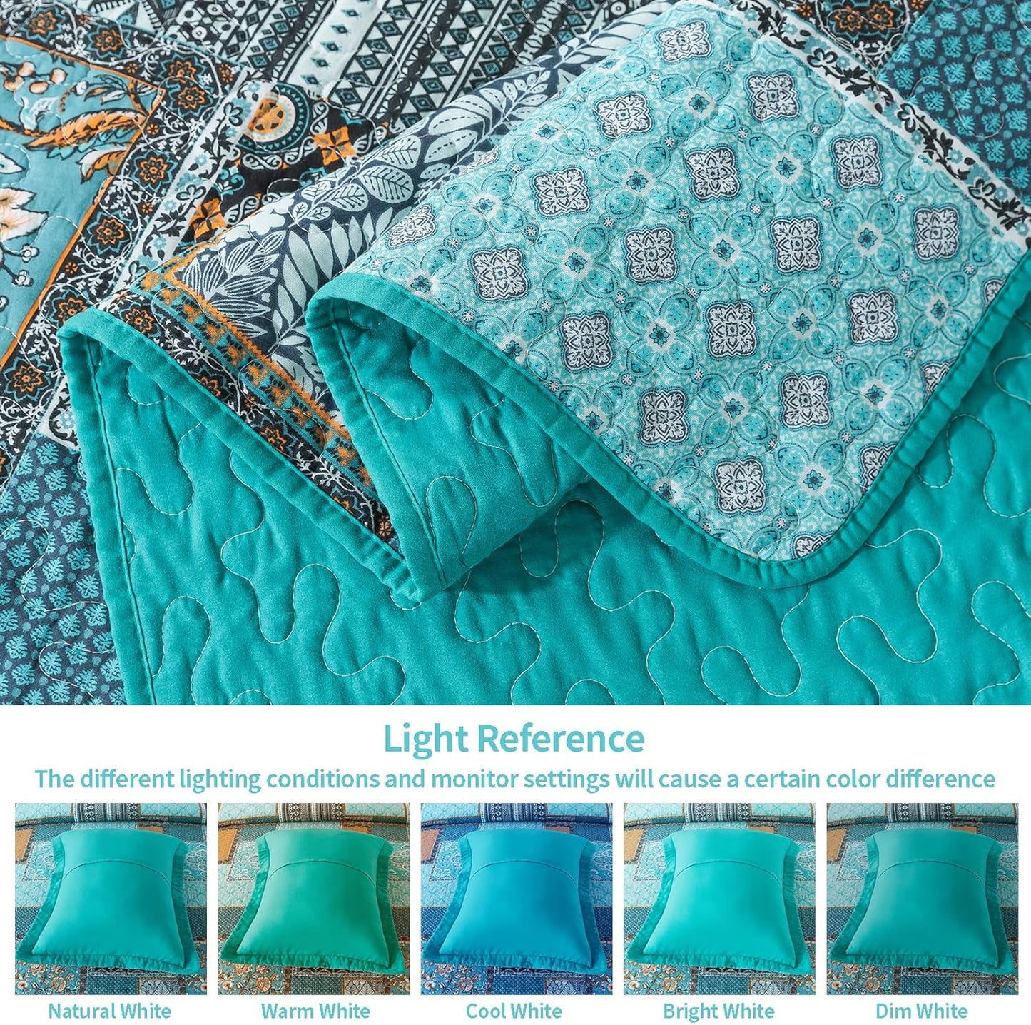 VAPUTAR Oversized King Size Quilt Bedding Set - Cotton California King Size Bedspreads (108 * 118 in) - Lightweight Floral Quilts for Farmhouse Bedroom (Teal/Green Chic, 3 Pieces)