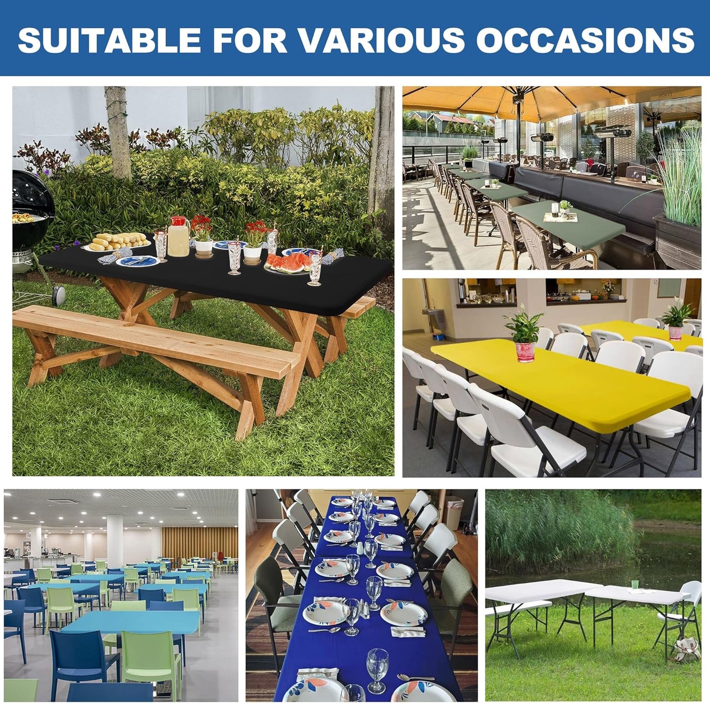 Fitted Tablecloth for 8 Foot Rectangle Tables-4 Pack Green Elastic Outdoor Picnic Table Cover-Spandex Stretch Folding Table Cloths 8ft for Camping Dining Room Patio Kitchen Banquet Party