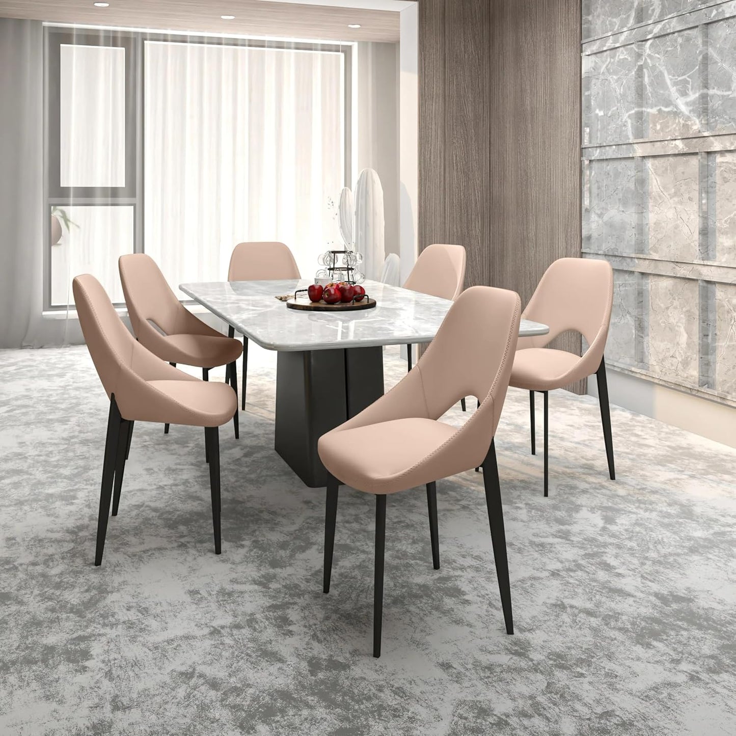 LeisureMod Amalfi Upholstered Fabric Dining Chair – Modern Side Chair with Iron Legs, Mid-Century Accent Chair for Dining Room or Kitchen