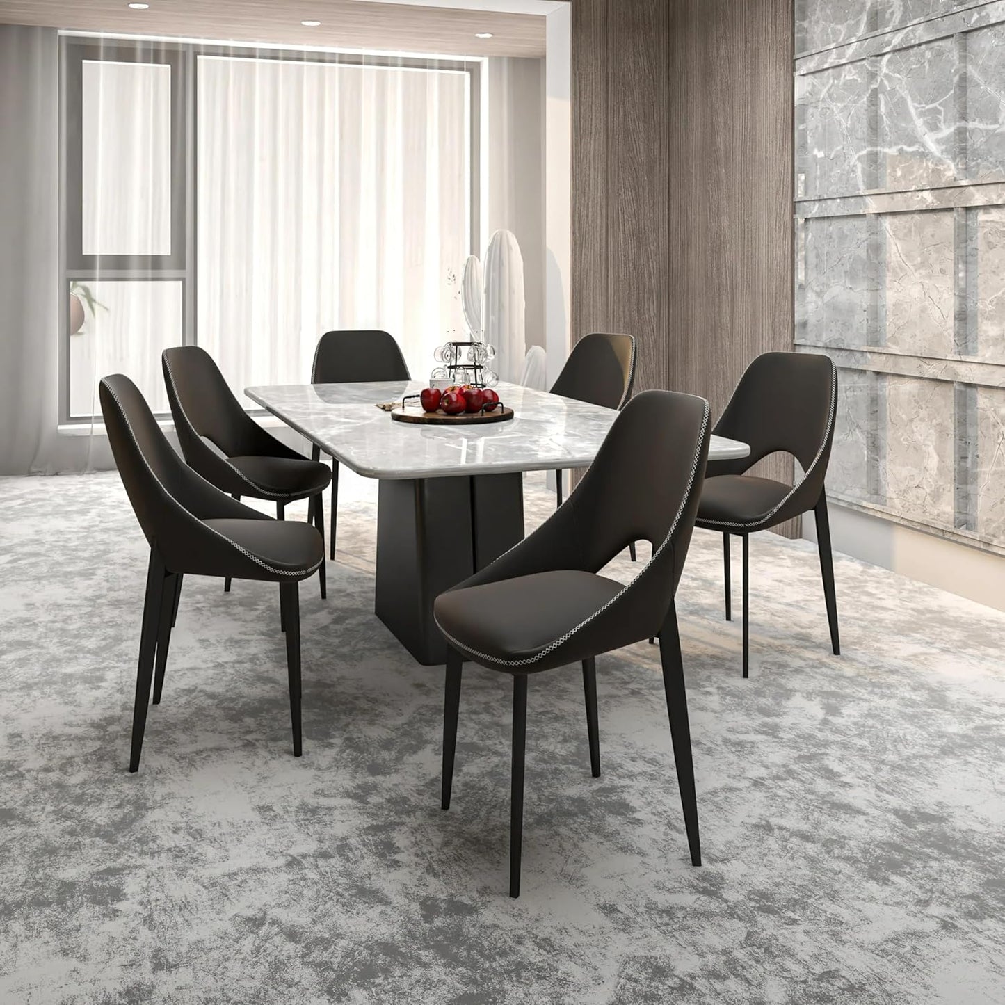 LeisureMod Amalfi Upholstered Fabric Dining Chair – Modern Side Chair with Iron Legs, Mid-Century Accent Chair for Dining Room or Kitchen