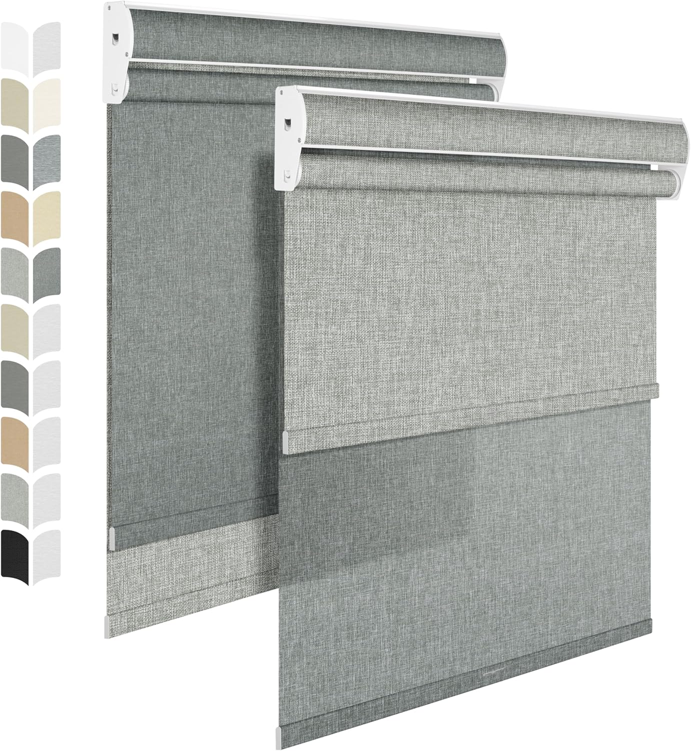 BERISSA Cordless Dual Roller Shades With Cassette Valance, Blackout and Light Filtering Day and Night Shades for Home Office Door - Linen Grey, 29 W x 86" H