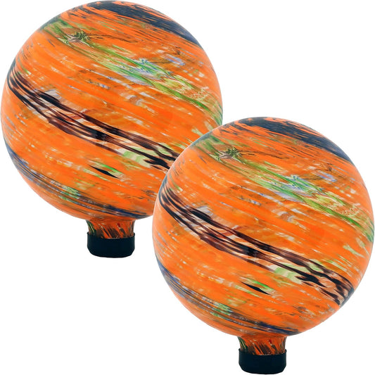Sunnydaze 10-Inch Gazing Ball for Garden - Glass Gazing Globe for Outside - Garden Orb Yard Decor - Sunset Sky - Set of 2
