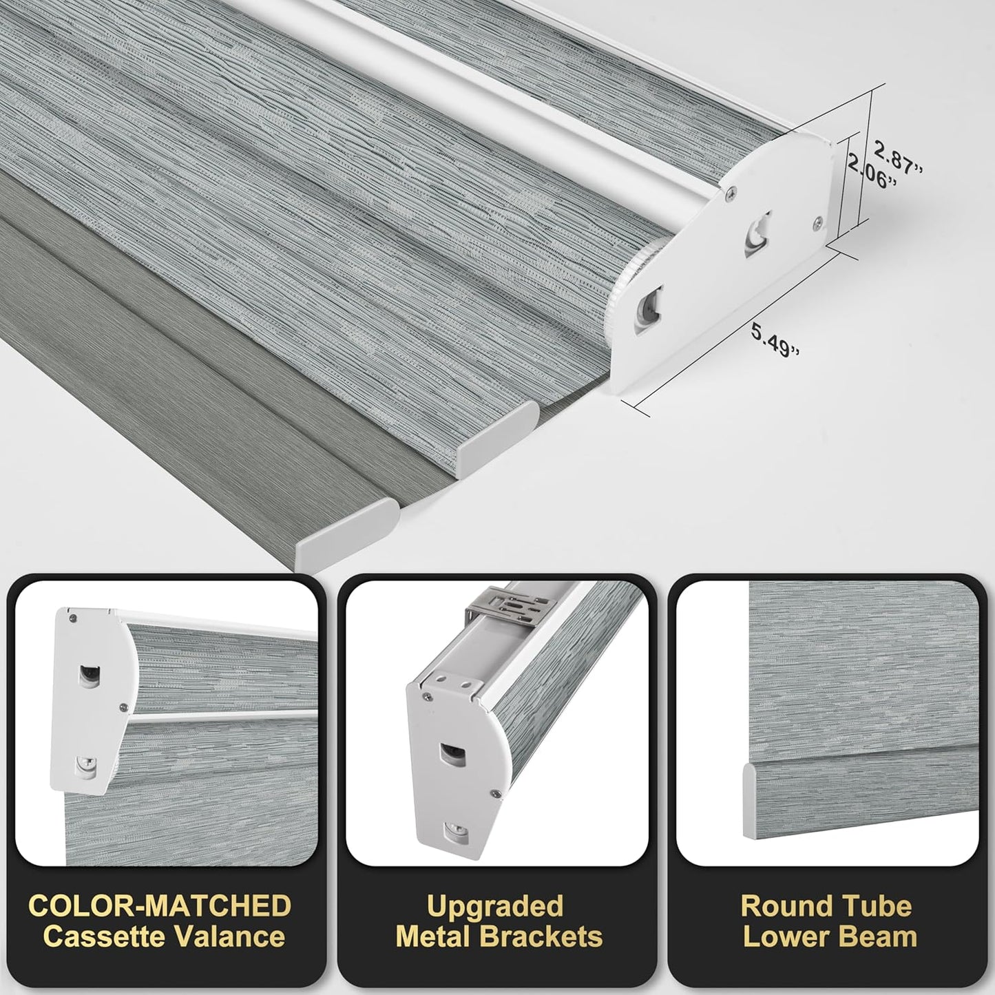 BERISSA Cordless Dual Roller Shades with Cassette Valance,Double Window Shades Blackout and Light Filtering Shades,Day and Night Roller Shades for Home Office Door.Striped Jacquard Grey.53 W x 56" H